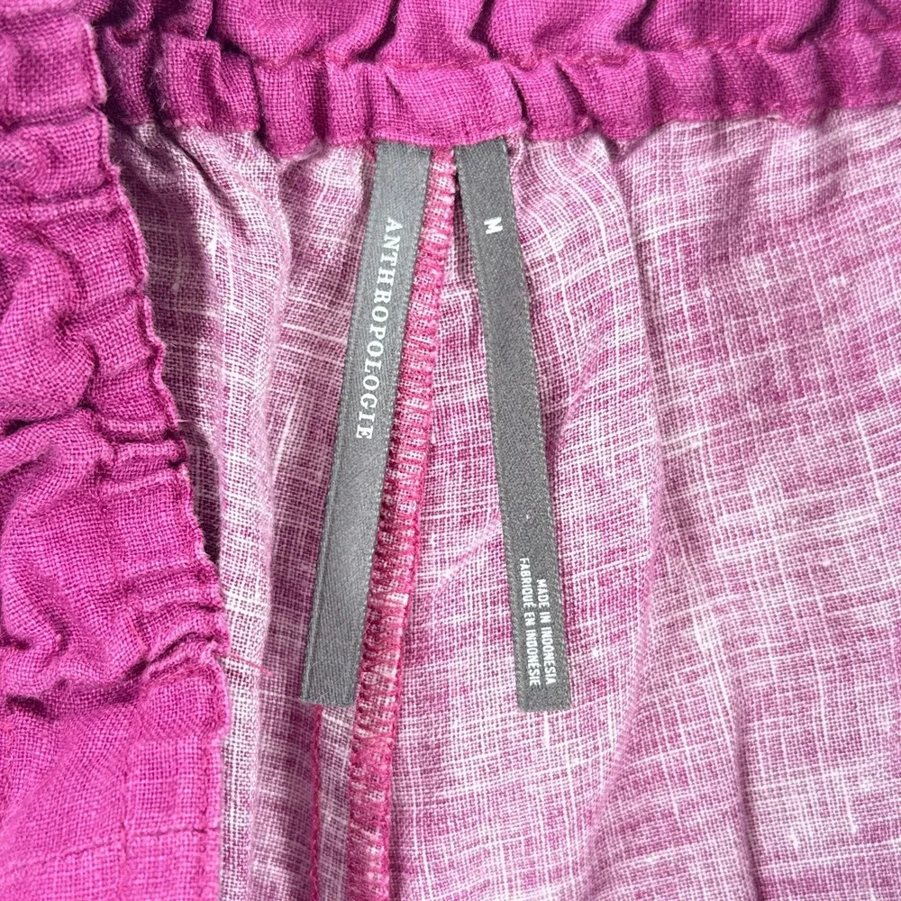 Anthropologie Womens Shorts M Magenta Floral Smocked Linen Boho Summer Casual